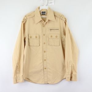 Vtg 70s Mens Medium Double Pocket Safari Shirt Tan